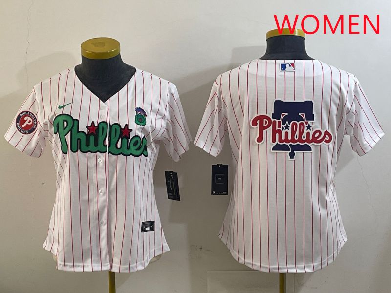 Women Philadelphia Phillies Blank White Stripe Second generation joint name 2025 Nike MLB Jersey style 5